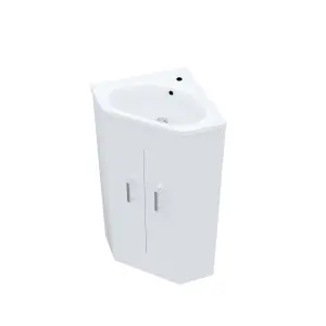 Nes Home Modern Corner Basin Sink 550 mm White Vanity Cabinet Floor Standing