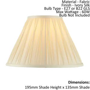 Tapered Cylinder Lamp Shade - Ivory Silk - 60W E27 or B22 - Living Room - e10067