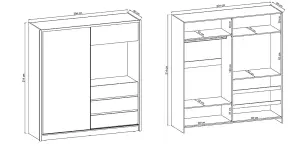 Contemporary 1 Mirrored Sliding Door Wardrobe TV Area 2 Shelves 1 Rail 3 Drawers 1 Cabinet White Matt (H)2140mm (W)2040mm (D)600mm