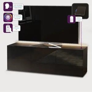 Black high gloss SMART large TV cabinet with wireless phone charging and Alexa or app operated LED mood lighting