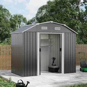 Grey Garden Metal Tool Shed with Lockable and Curved Roof Design