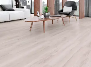 Anglo Flooring X FloorLabs, Oak Oslo, Light Grey Wood Plank Oak Effect Laminate Flooring, 8mm, 1.85m²