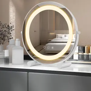 Costway Makeup Vanity Mirror 3 Color Dimmable LED Lighted Round Mirror 360 Rotation