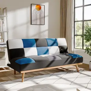 3 Seat Fabric Sofa Couch Bed 3 Color Patchwork Checkered Sofabed Blue White Grey