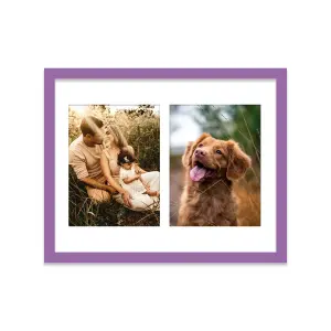 14x11 Inch 2 Opening Photo Collage Frame, Display Two 8x6 Inch Photos, Multi Aperture Family Picture Frame, Purple