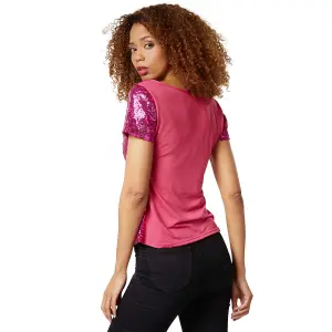 Short Sleeve Sequin Top - pink S