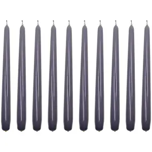 Tapered Dinner Candles, Pack of 10, Unscented, Long Burning Time, 24 cm / 19.45" (Steel Magnolias, Varnished)