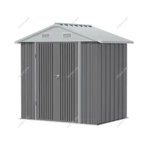 238.8cm W Grey Outdoor Garden Metal Storage Shed with Anti-Corrosion Coating, 8x6 ft