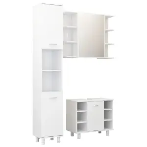 Berkfield 3 Piece Bathroom Furniture Set High Gloss White Engineered Wood