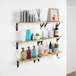 Floating Shelf Wall Mounted 6 Wood Shelves With Metal Brackets