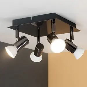 ValueLights Modern Square Black 4 Way GU10 Ceiling Spotlight