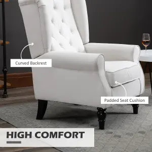 HOMCOM Accent Armchair Home Furniture Retro Tufted Club Wood Fabric Cream White