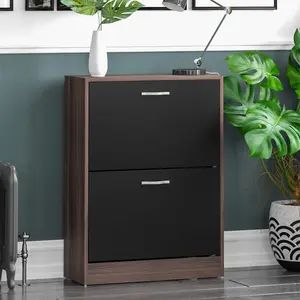 8 Pair Flip Down Shoe Storage Cabinet Organiser Hallway Furniture Walnut/Black