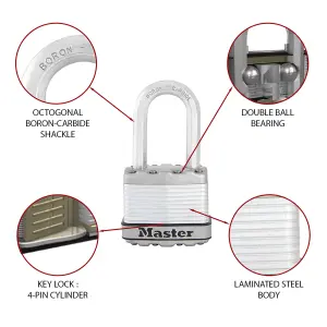 Master Lock Excell Heavy duty Laminated Steel Black Open shackle Padlock (W)45mm