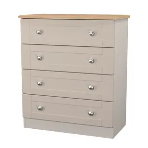 Sussex Ready assembled Beige & oak 4 Drawer Chest (H)882mm (W)765mm (D)415mm