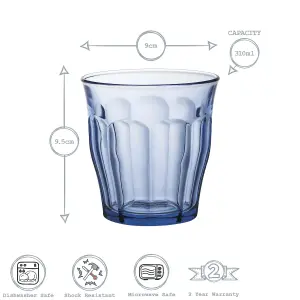 Duralex - Picardie Drinking Glasses - 310ml Tumblers for Water, Juice - Blue - Pack of 6