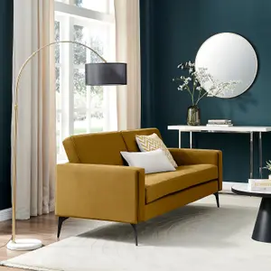 Furniturebox UK 3 Seater Sofa - 'Ralph' Mustard Velvet Sofa Black Metal Legs - Simple Contemporary Sofa Design with Clean Lines