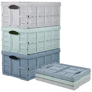 URBNLIVING 3 Pcs 25cm Height 45L Folding Collapsible Plastic Storage Crate Box One Of Each Colour (Blue, Grey & Teal)