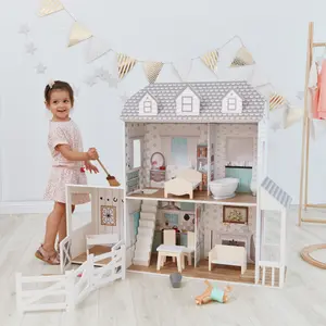 Olivia's Little World Farmhouse 2-Story Wooden Doll House for 12" Dolls