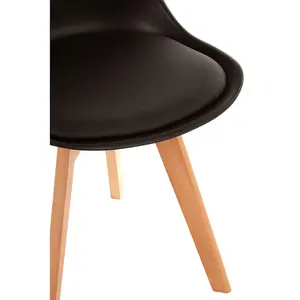 Interiors by Premier Black Chair With Cushion And Beech Wood Legs, Comfortable Seating Faux Leather Chair, Space-Saver Bar Chair