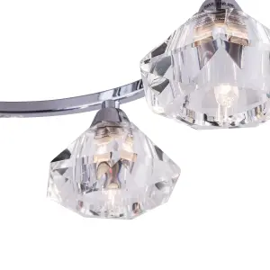 6 Light Spiral Semi-Flush Ceiling Light, Clear Glass Shades, Polished Chrome Finish