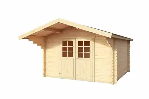 Lasita Osland Viljandi 34 Log Cabin with Roof Overhang Canopy - 3m x 3m - 34mm Wall Logs