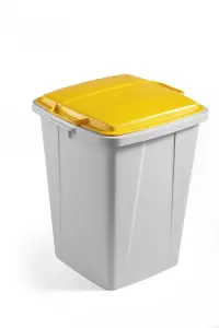 Durable DURABIN Grey Square Recycling Bin + Yellow Lid - Food Safe - 90L