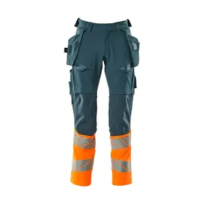 Mascot Accelerate Safe Trousers with Holster Pockets - Dark Petroleum/Hi-Vis Orange   (30.5) (Leg Length - Short)