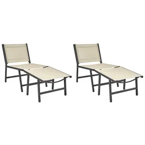 Set of 2 Garden Chairs MARCEDDI with Footstool Metal Beige-Black