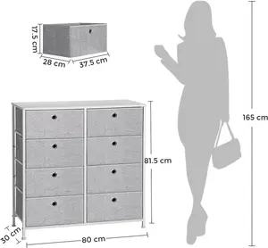 SONGMICS Chest of Drawers, Storage Unit with 8 Fabric Drawers, Dresser, Organiser Unit, Tabletop, Light Grey and White