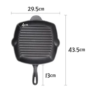 Black Square Cast Iron Kitchen Grill Pan with Pour Spouts