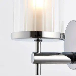 IP44 Bathroom Wall Light Chrome & Clear Ridged Glass Modern Round Dimmable Lamp