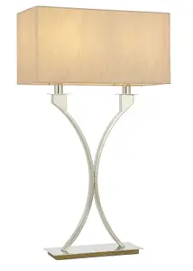 Table Lamp Polished Nickel Plate & Beige Fabric 2 x 60W E27 Bedside Light