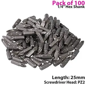 100 PACK PZ2 Pozzi Crosshead Chrome Vanadium Screwdriver Bits 1/4" Hex Shank