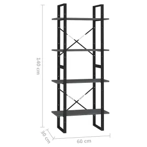 Berkfield 4-Tier Book Cabinet Grey 60x30x140 cm Solid Pine Wood