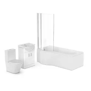 Nes Home P-Shaped LH Bath White 550mm Vanity Basin Unit WC Unit & Toilet Suite