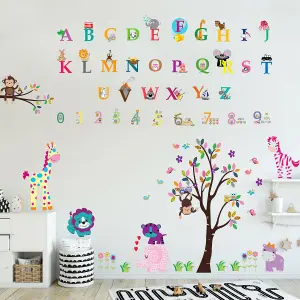 Walplus Combo Kids Happy Animals - Numbering - Alphabets Wall Sticker PVC