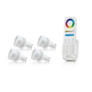 Auraglow 2.4GHz Remote Control RGB GU10 LED Light Bulb - 60w EQV - 4 Pack With 8 Zone Remote