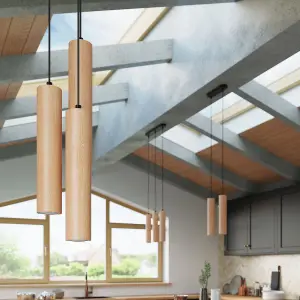 Lino Wood Natural 3P Light Classic Pendant Ceiling Light