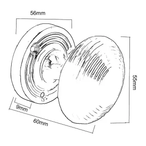 Door Knobs Reeded Round Internal Mortice Knob - Satin 56mm