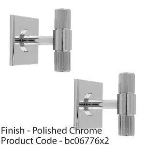 2 PACK - Reeded T Bar Cabinet Door Knob & Matching Backplate - Polished Chrome 40 x 40mm