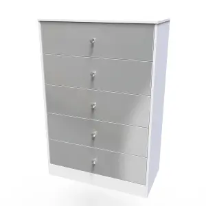 Taunton 5 Drawer Chest in Uniform Grey Gloss & White (Ready Assembled)