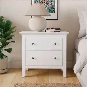 Dunelm Lynton 2 Drawer Wide Bedside Table, Farmhouse, White