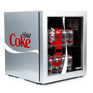 Husky Diet Coke Mini Drinks Cooler, 48 Litre, Glass Door, Silver, HUS-HY209