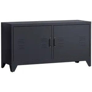 HOMCOM Industrial TV Cabinet Stand Media Center Steel Shelf Doors Storage Black