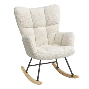 Comfortable Cream Tufted Upholstered Teddy Rocking Chair for Study Living Room