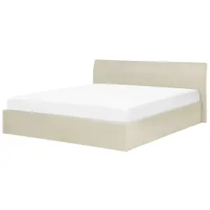 Fabric EU Super King Size Ottoman Bed Beige ORBEY