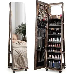 Costway 3-in-1 Jewelry Cabinet Mobile Mirror Jewelry Armoire W/ 3-Color LED Lights