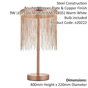 2 PACK Brushed Copper Table Lamp & Waterfall Chain Shade - Integrated LED Module