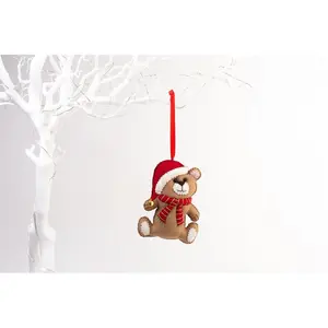 Teddy Bear Red Scarf Christmas Tree Hanging Figurine Ornament